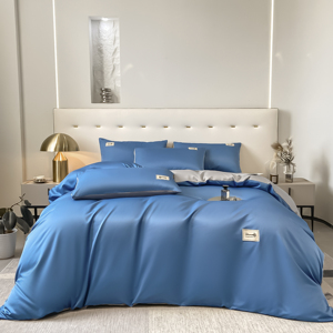 Ensemble <span class=keywords><strong>de</strong></span> literie pour lit double en soie glacée quatre pièces ajustées sur mesure en polyester satiné <span class=keywords><strong>de</strong></span> coton avec rideaux assortis - Product Image 3