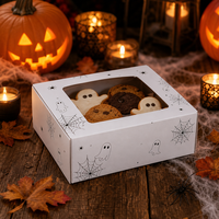 Boîte à biscuits personnalisée avec impression fantôme d'Halloween, boîte de boulangerie en carton blanc avec fenêtre, emballage de dessert écologique, faible MOQ, vente en gros