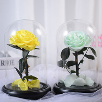 UKIQUEEN grosir sentuhan asli Eternal Beauty Beast bunga mawar Souvenir pernikahan mawar yang diawetkan dalam kubah kaca dengan batang