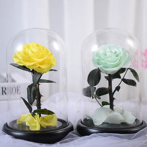 UKIQUEEN Venta al por mayor Real Touch Eternal Beauty Beast Rose Flower Recuerdo DE BODA <span class=keywords><strong>Rosas</strong></span> preservadas en cúpula de vidrio con tallo - Product Image 5