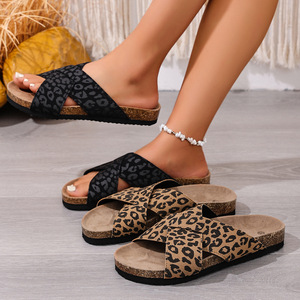 Sandales compensées en liège grande taille à double bride et bout ouvert, mules épaisses pour <span class=keywords><strong>femme</strong></span>, chaussures plates d'été pour la plage, livraison directe, MOQ 1 - Product Image 1