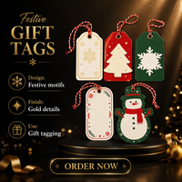 Étiquettes cadeaux de Noël personnalisées avec logo, découpées en carton, imprimées à l'or avec ficelle