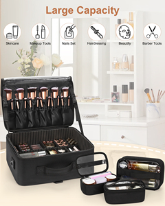 Relavel Grande trousse de maquillage avec 3 pochettes amovibles Mallette de train de voyage Organisateur de cosmétiques Boîte de transport pour maquilleurs <span class=keywords><strong>Coiffeur</strong></span> - Product Image 6