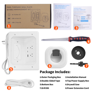 Kit de gestion des câbles mural électrique en plastique pour téléviseur, vente en gros d'usine, avec 2 ports Type-C et 1 interface USB, dissimulateur de fils - Product Image 6