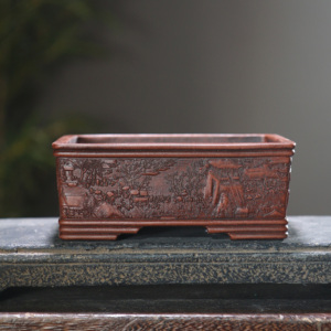 Pot à Bonsaï Rectangulaire en Argile Violette Style Chinois, Petite Taille, Ornement de Bureau pour Érudits - Product Image 1