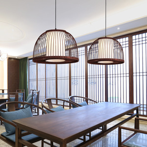 Bamboo Pendant <b>Light</b> Round Led Home Lighting For Living Room And <b>Dining</b> Room Single Head Chandelier Zen Style - Product Image 5