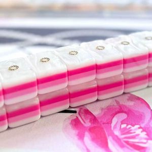 Juego de Mahjong Americano Plum Panda Serie Lujosa con Lazo y Flores, Fichas Acrílicas Estilo Mármol Menta, 4 Jugadores, Patas Plegables, Diseño en Capas, Edición Festiva - Product Image 1
