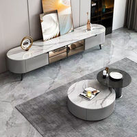Mobilier de salon moderne et simple Combinaison de meuble TV et table basse en dalle de roche pour petite maison pour des installations faciles à la maison