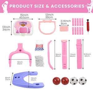 Ensemble de paniers de basket-ball et de football 2 en 1 avec support réglable et balles pour les enfants, pour les jeux sportifs en intérieur et en extérieur - Product Image 3