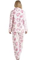 Pyjama décontracté en polaire pour femme, vêtement de nuit, vêtement de détente pour adulte, polyester, imprimé cœur rose