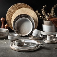 Service de vaisselle de luxe japonais en porcelaine ovale, assiettes créatives en céramique nordique, assiettes en céramique grises rustiques pour restaurant et hôtel