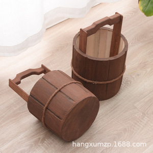 Cubo de madera redondo hecho a mano para accesorios del Día del Niño, para fotomatón - Product Image 5