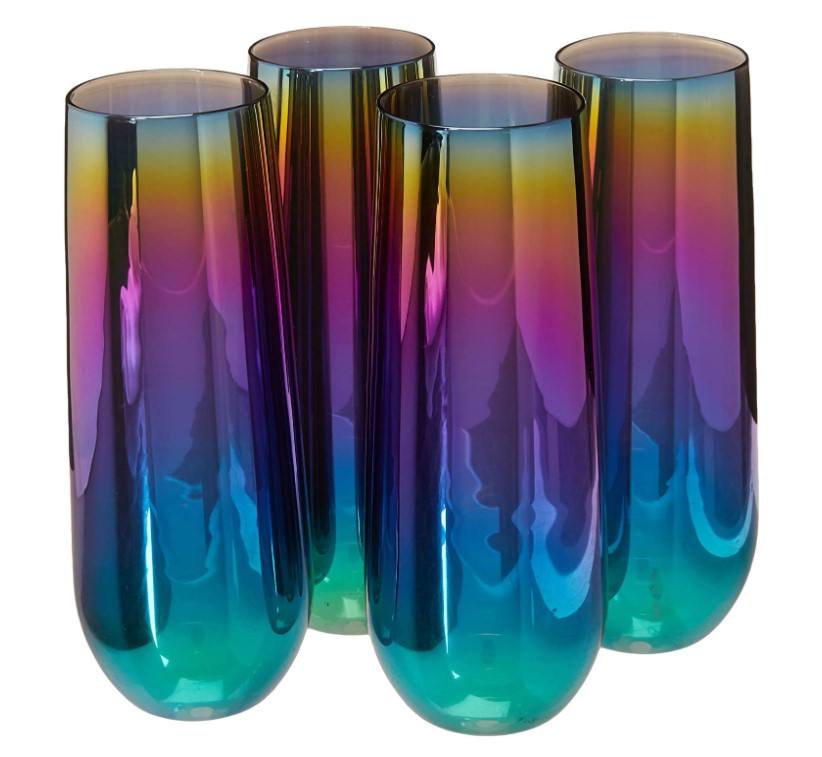 Fusion Luster Champagne Flutes Stemless Wine Glasses, Set of 4, Party Entertainment Dining Beverage Drinking Glassware