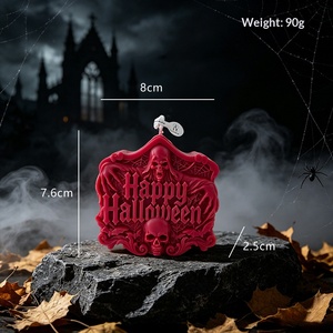 Bougie parfumée sculptée en forme de pierre tombale d'Halloween, motif crâne et fantôme, pour la décoration de table de fête - Product Image 6