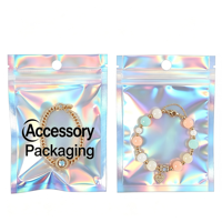 Accessoires pour sacs en plastique laser de qualité supérieure, boucles d'oreilles, sachet holographique à fermeture éclair, pochette plate pour emballages de bijoux