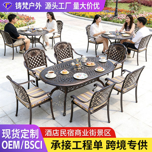 Ensemble de table de patio extérieur traditionnel avec 6 chaises rembourrées en fer métallique style antique pour jardin, terrasse, balcon, usage commercial - Product Image 2