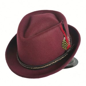 Autumn Winter British Men Pork Pie <b>Hat</b> Retro Jazz Gentleman Fedora <b>Hats</b> with Feather Casual Scene - Product Image 6