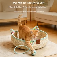 Nid pour chat en rotin écologique, grand, tressé, portable, résistant aux griffures, respirant, panier de couchage d'été pour chaton, coussin