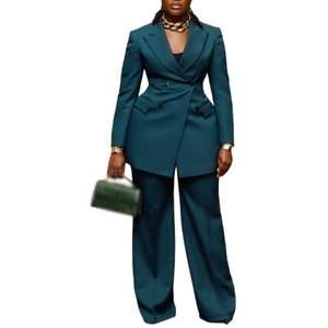 Traje de Dos Piezas para Mujer, Color Sólido, para Ir al Trabajo, con Cintura Ajustada, Cuello Camisero, Botones y Pantalones, a la Moda - Product Image 3