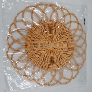 짠 접시 및 접시 홀더 주방 수제 고리 버들 커피 & 차 세트 플레이스매트 라운드 등나무 플레이스매트 - Product Image 5