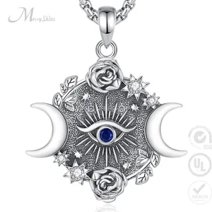 Merryshine 925 ayar gümüş üç ay tanrıça mavi nazar türk göz charm kolye kolye