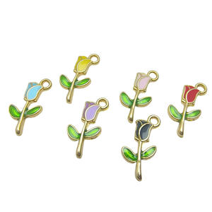 Enfants classique or alliage de Zinc doux en herbe Rose pendentif breloques multicolore style campagnard goutte huile plaqué or bijoux - Product Image 2