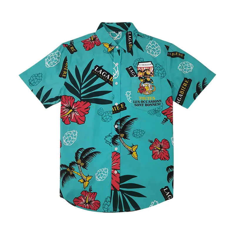 Camisa Hawaiana Hombre PARKLEES - Algodón Y Lino, Manga Corta, Estampado Floral, Cuello Abuelo