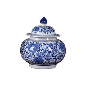 Vase de sol en porcelaine/<span class=keywords><strong>céramique</strong></span> bleu et blanc Art Déco fait à la main avec couvercle pour la décoration de la maison, du restaurant et de l'hôtel, salon - Product Image 2