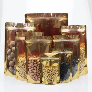 High-quality Resealable Zipper Gold Stand Up Pouch Plastic Mylar Doypack Bag With Transparent Windows