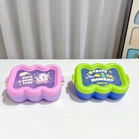 Boîte à bento ondulée pour enfants en PP avec ensemble de couverts, couvercle à fermeture à pression, fenêtre transparente, boîte à lunch portable pour l'école, boîte à lunch pour enfants avec dessin animé