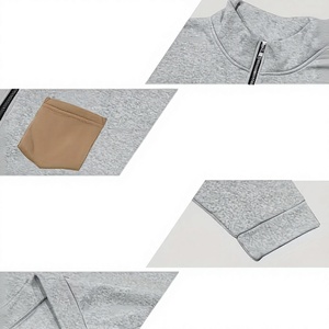 Men's Light Gray Quarter-Zip Sweatshirt Set Solid Color French Terry Cargo Pants Casual Autumn Wear - Product Image 6