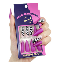 Ensemble de manucure longue forme stiletto violet avec boîte d'emballage pour faux ongles en ABS à presser, luxe