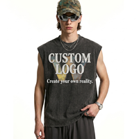 Débardeur Homme Streetwear Imprimé Logo Strass Délavé à l'Acide – Idéal pour la Gym et le Sport
