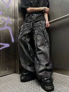 <span class=keywords><strong>Pantalones</strong></span> Vaqueros Anchos para <span class=keywords><strong>Hombre</strong></span>, Estilo Retro Americano, con Bordado <span class=keywords><strong>de</strong></span> Murciélago, <span class=keywords><strong>de</strong></span> Moda, para Comercio Exterior Transfronterizo - Product Image 2
