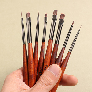 Japanese Sandalwood Handle Nail Art Brush <b>Set</b> with Cap Round Flat Head for UV Gel Flower Painting - Product Image 2