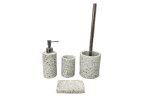 Ensemble de 4 accessoires de salle de bain modernes en résine écologique : distributeur de savon, gobelet porte-brosse à dents, porte-brosse WC et décoration intérieure