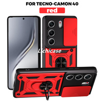 Lichicase Coque de Lancement Blindée avec Fenêtre Coulissante pour Protection d'Objectif Complète et Anneau pour Tecno Camon 40 Pro