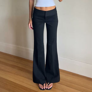 Pantalon de costume pour femme, style européen et américain, couleur unie, taille basse, légèrement évasé, coupe slim, décontracté, bureau, pantalon long - Product Image 1