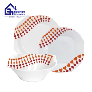 China Wholesale Customized Decal Design Opal Glass Tableware High Quality 18PCS White Opal Glass Plate Bowl Dinnerware