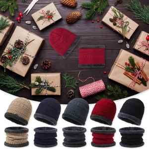 Fashionable Custom Embroidery Logo Solid Color Warm Knitted Winter Caps and Scarf <b>for</b> Men Travel Use Common Fabric - Product Image 4
