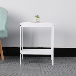 White Square Coffee <b>Table</b> 40x40x50 Cm Tempered Glass Top <b>Bamboo</b> Storage Modern Design For Small Apartments - Product Image 4