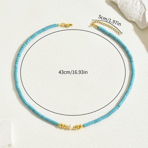 Fashion Choker <b>Necklace</b> Turquoise Beads With Pearl And Gold Accents For Women - Product Image 3