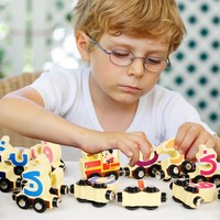 Train en bois avec blocs de lettres arabes, wagons connectables, jouet éducatif pour la reconnaissance de l'alphabet, pour enfants garçons et filles