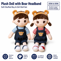 Ensemble de poupées en peluche pour couple, garçon et fille, avec oreilles d'ours et salopette en jean, jouet en peluche, OEM ODM, vente en gros personnalisée