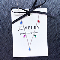 Arc-en-ciel carré Zircon moyen poire forme goutte d'eau pendentif collier femmes 925 collier en argent Sterling