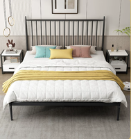 Cadre de lit en métal à lattes verticales avec tête de lit haute, lit plateforme double en fer robuste pour chambre moderne