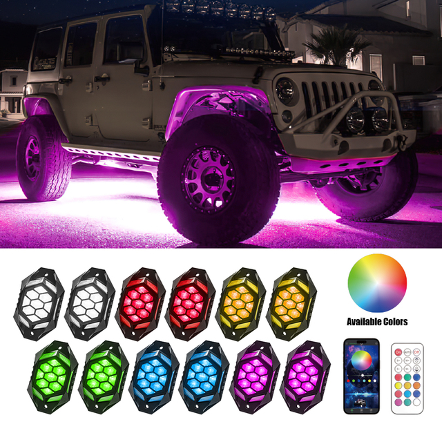 Customized Music Lighting Kit App Control 4 8 12 Pods LED RGBW Rock Lights for Cars Off Road SUV ATV Vehicle Led Rock Lights