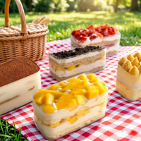 Boîte en plastique PS transparente de qualité alimentaire avec couvercle, conteneur à dessert pour tiramisu, mousse, gâteau en couches, emballage à emporter pour boulangerie