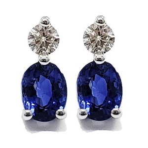 Csja — boucles d'oreilles en pierre saphir bleue, idéal pour les femmes, article de mode, nouvelle collection, 18k, or blanc, diamant naturel, ovale, saphir bleu - Product Image 1
