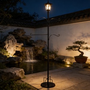 Solar Garden <b>Light</b> <b>Post</b> With Plant Hangers Outdoor LED Lighting Water Resistant Free Standing 3 Year Warranty - Product Image 4